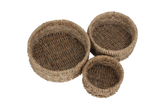 ROUND SEAGRASS SMALL TRAY SET 3