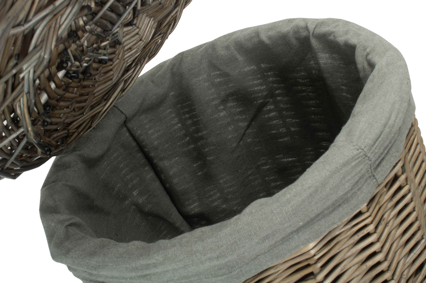 SMALL ANTIQUE WASH ROUND LAUNDRY BASKET with GREY SAGE LINING