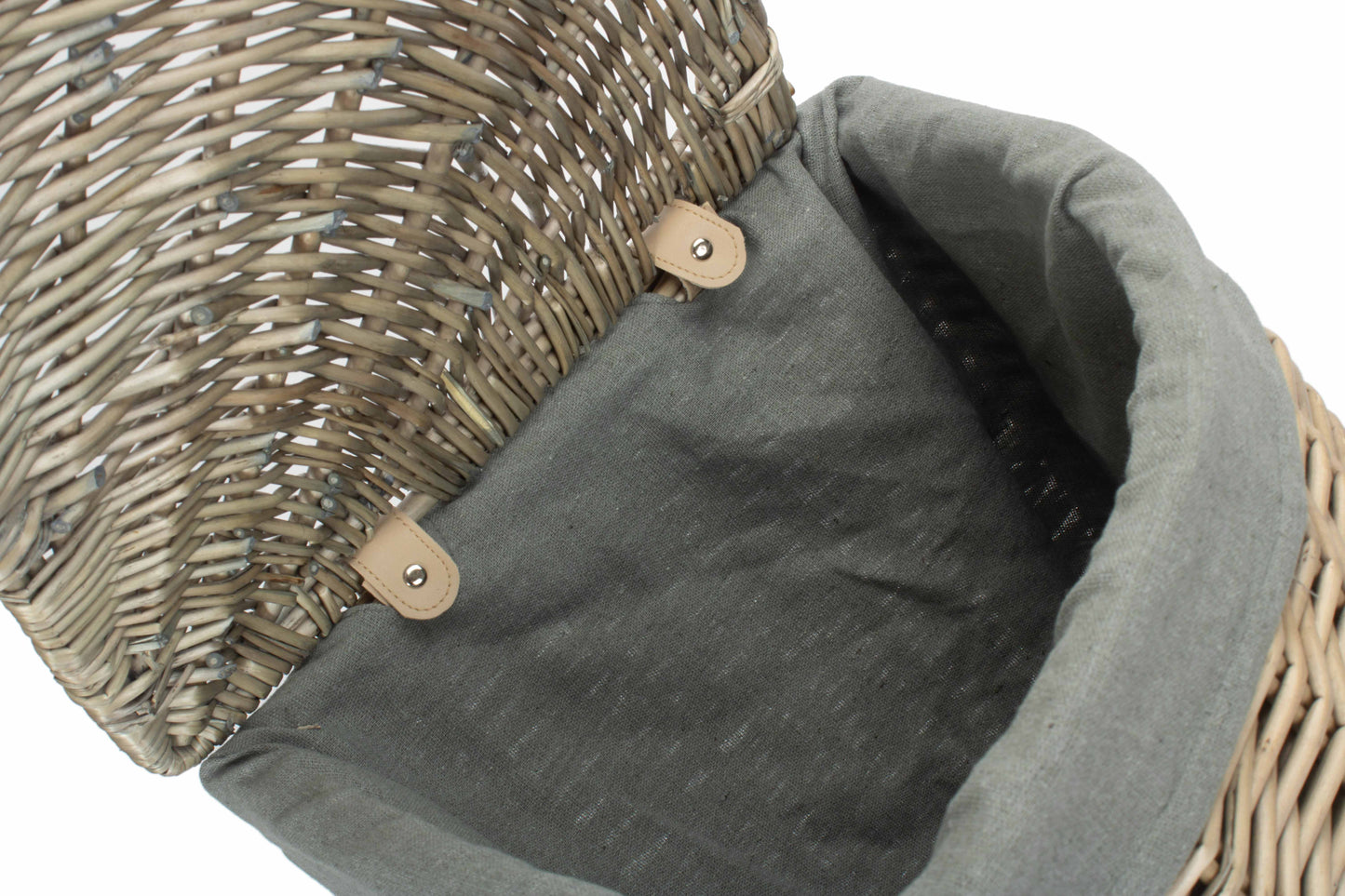 SMALL ANTIQUE WASH CORNER LAUNDRY BASKET with GREY SAGE LINING