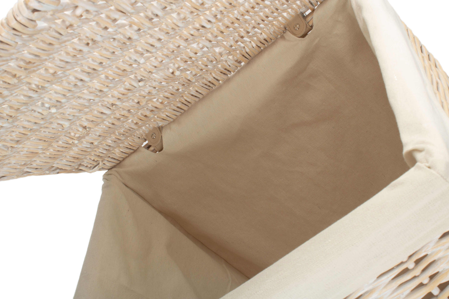 LARGE SQUARE WHITE WASH LAUNDRY HAMPER with WHITE LINING
