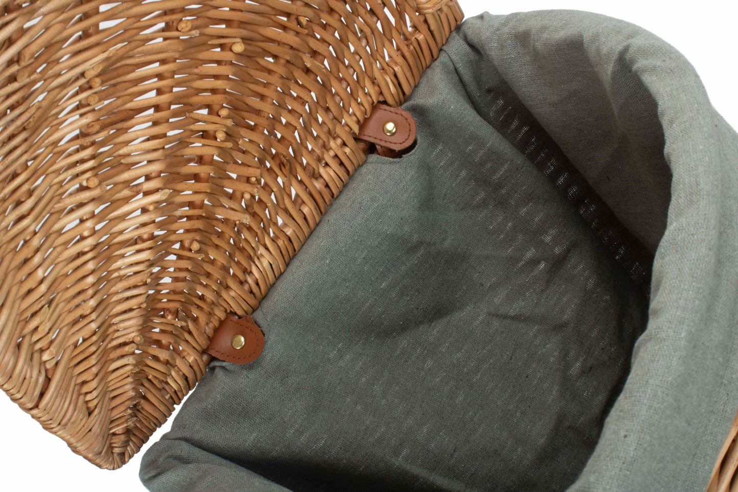 SMALL LIGHT STEAMED CORNER LINEN BASKET with GREY SAGE LINING