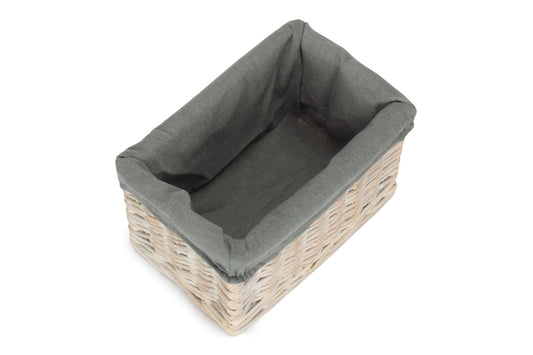 SMALL WHITE WASH STORAGE BASKET with GREY SAGE LINING