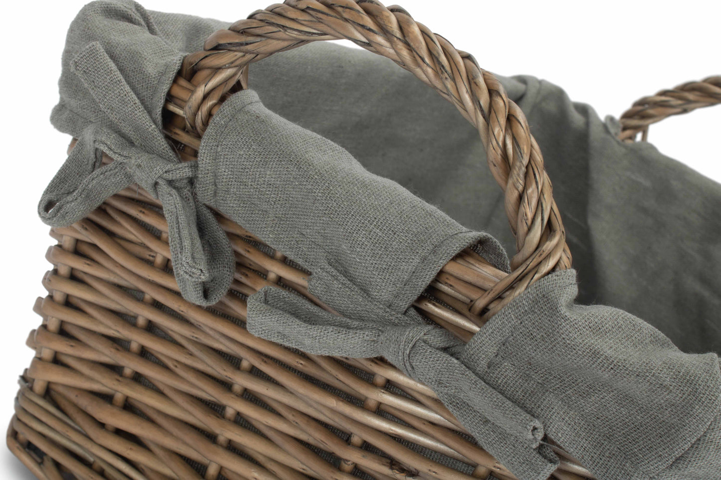 LARGE ANTIQUE WASH HANDLED STORAGE SOLUTION with GREY SAGE LINING