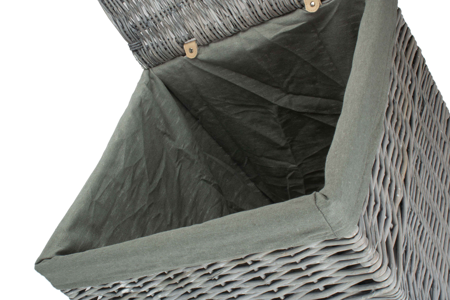 LARGE GREY WASH SQUARE LAUNDRY BASKET with GREY SAGE LINING