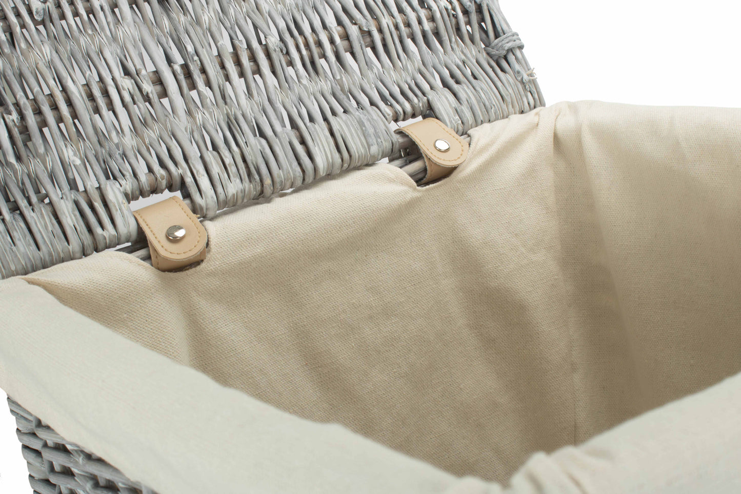SMALL GREY WASH SQUARE LAUNDRY BASKET with WHITE LINING