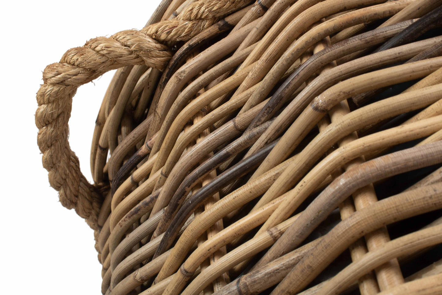 LARGE ROPE HANDLED RATTAN ROUND PLANTER with PLASTIC LINING