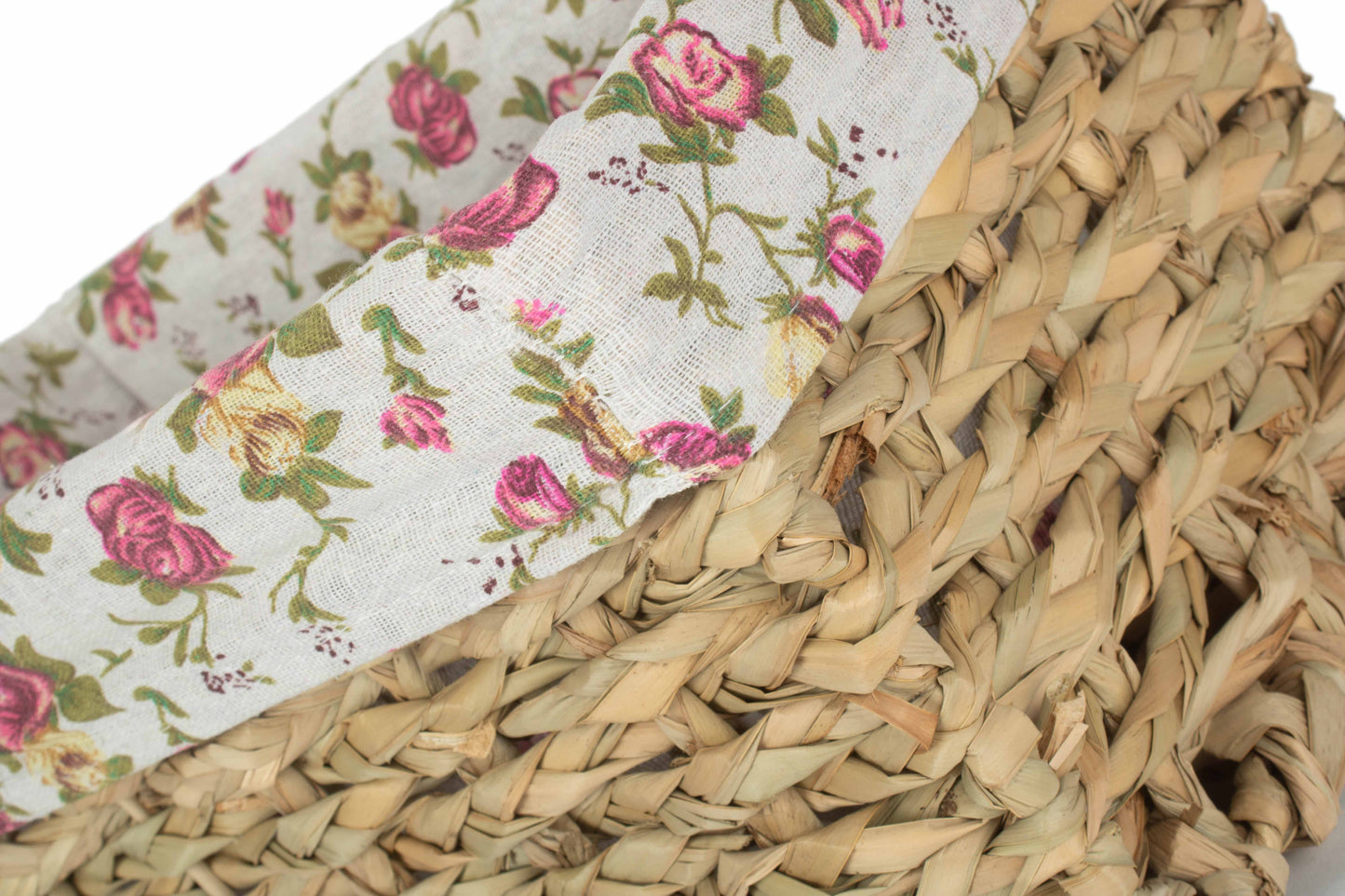 SMALL THATCH GRASS STORAGE BASKET with GARDEN ROSE LINING