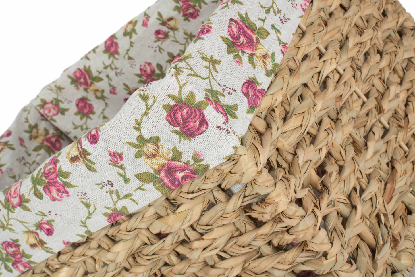 EXTRA LARGE THATCH GRASS STORAGE BASKET with GARDEN ROSE LINING