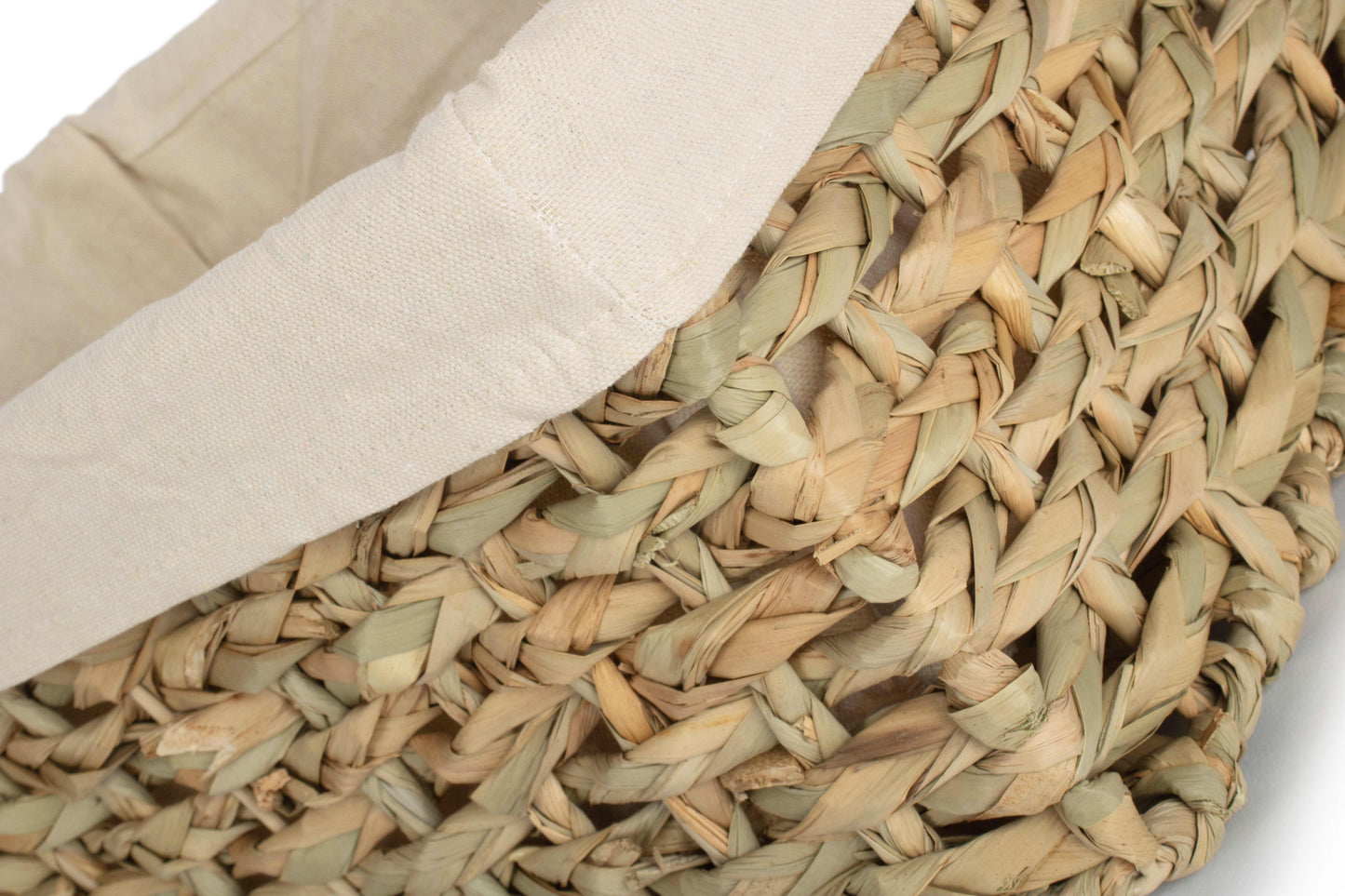 MEDIUM THATCH GRASS STORAGE BASKET with WHITE LINING