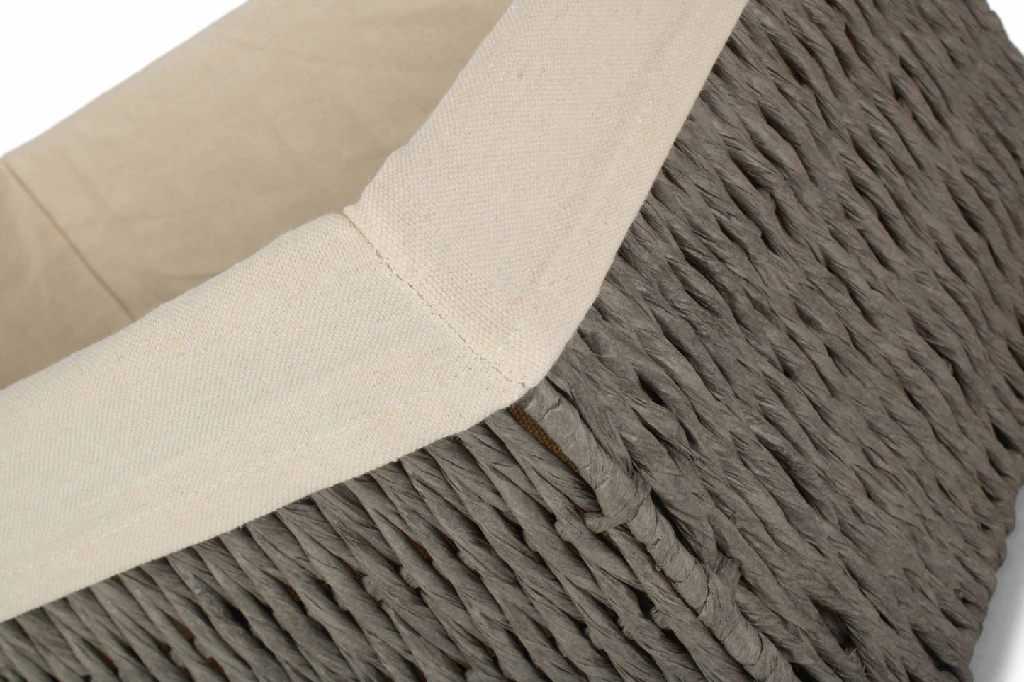 LARGE GREY PAPER ROPE STORAGE BASKET with WHITE LINING