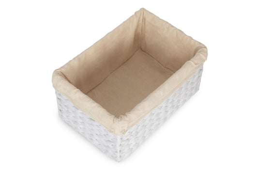 SIZE 1 WHITE PAPER ROPE RECTANGULAR STORAGE BASKET with WHITE LINING