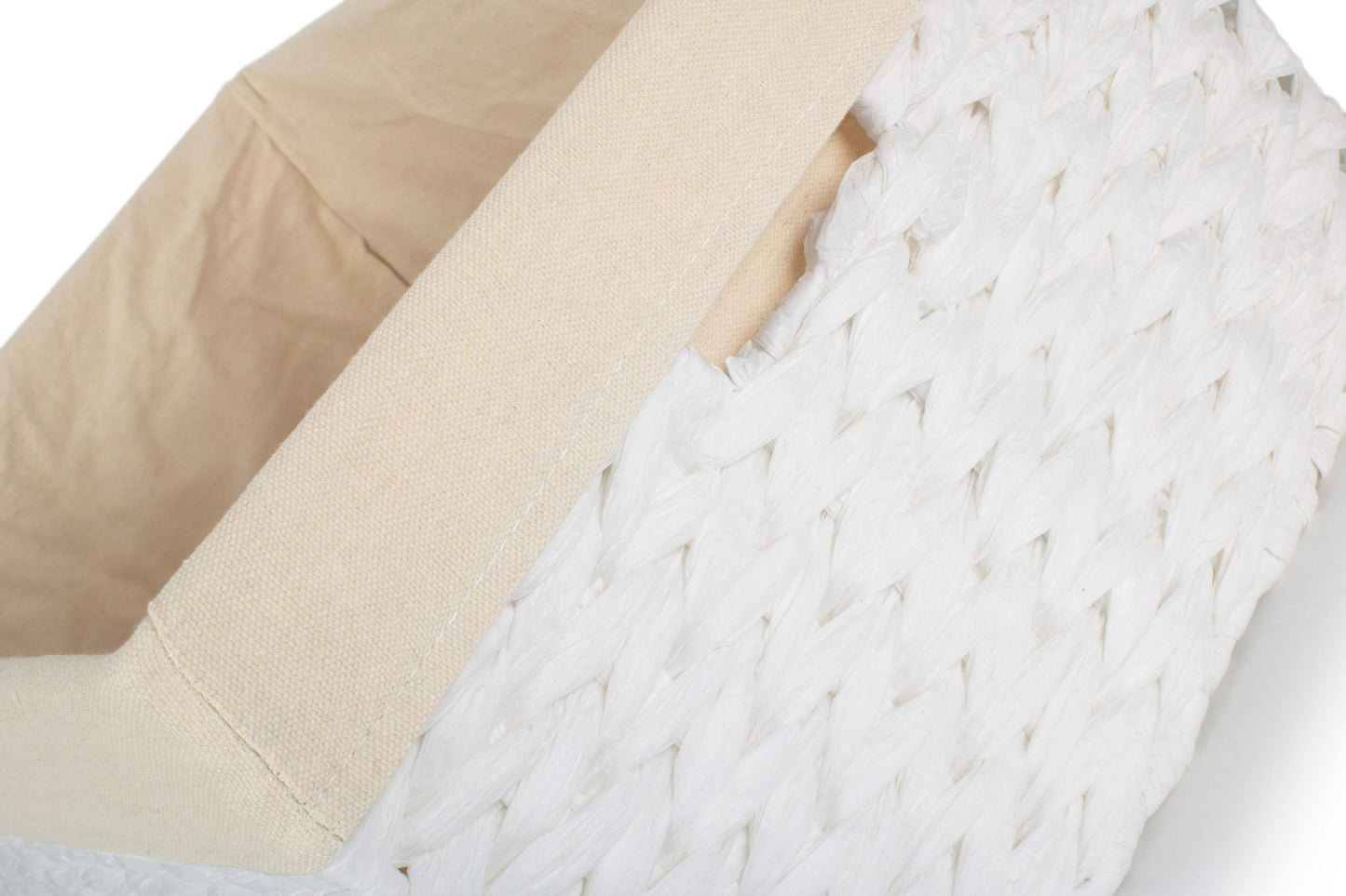 SIZE 3 WHITE PAPER ROPE RECTANGULAR STORAGE BASKET with WHITE LINING