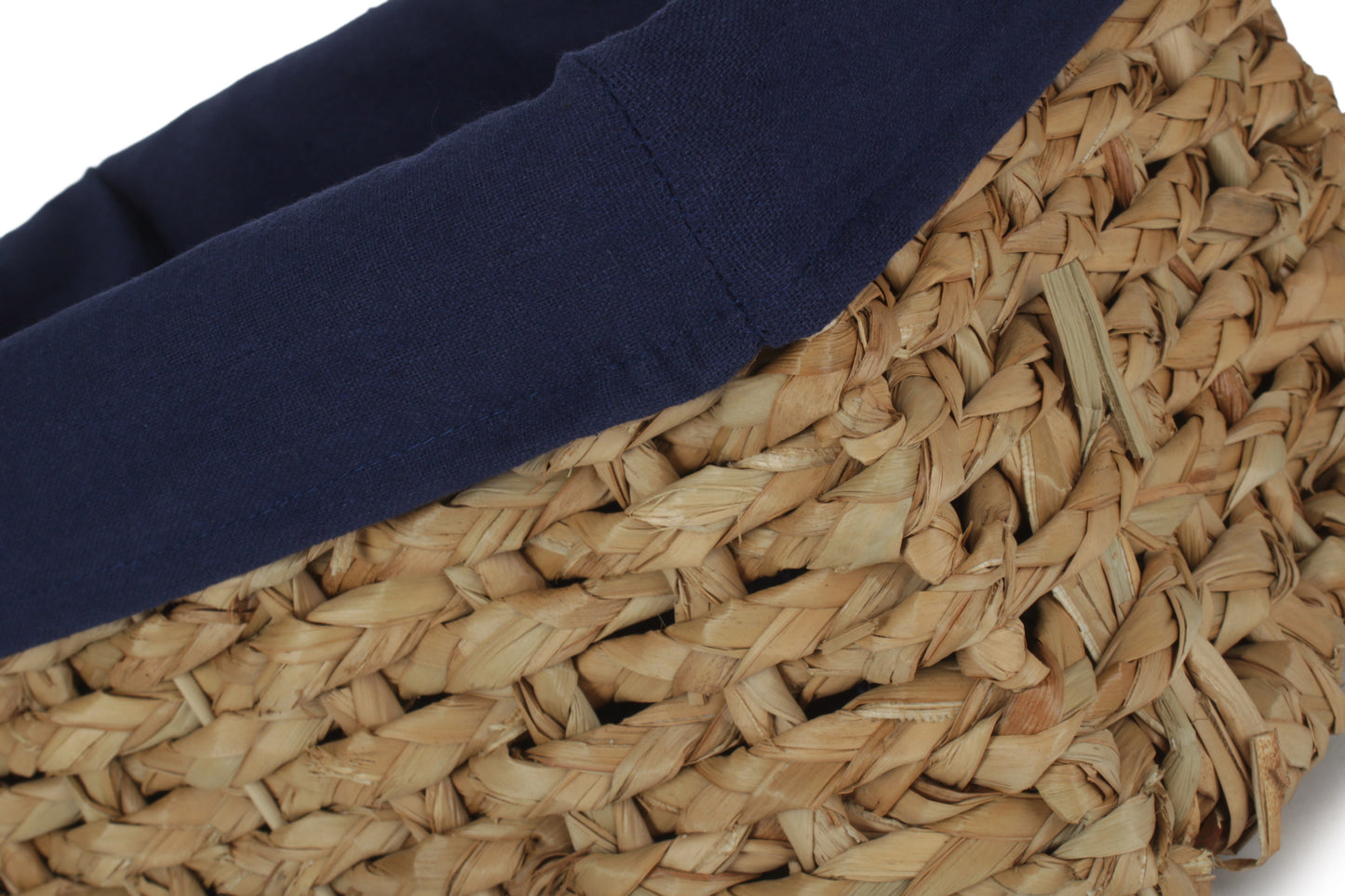 SMALL THATCH GRASS STORAGE BASKET with NAVY BLUE LINING