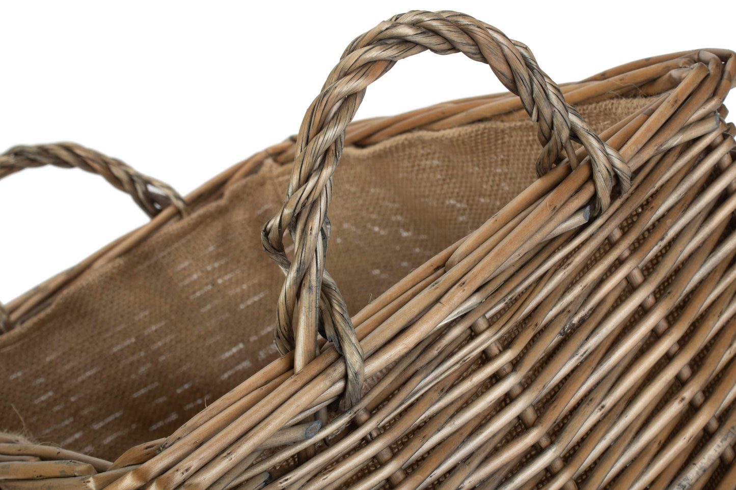 SMALL RECTANGULAR LINED WICKER LOG / STORAGE BASKET