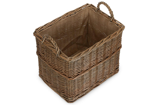 MEDIUM RECTANGULAR LINED WICKER LOG / STORAGE BASKET