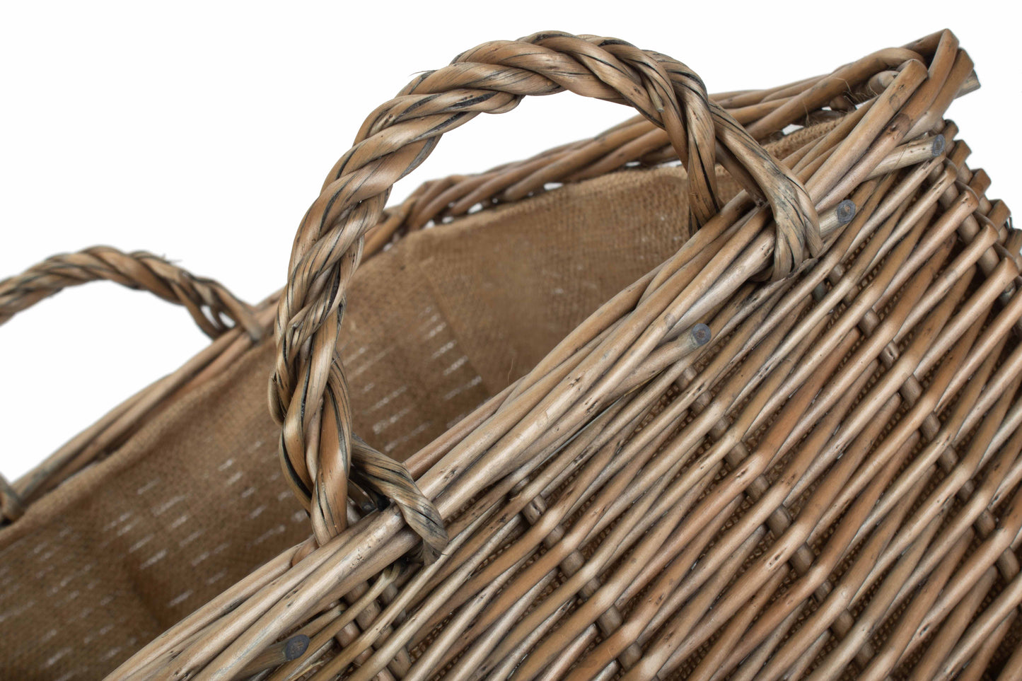MEDIUM RECTANGULAR LINED WICKER LOG / STORAGE BASKET