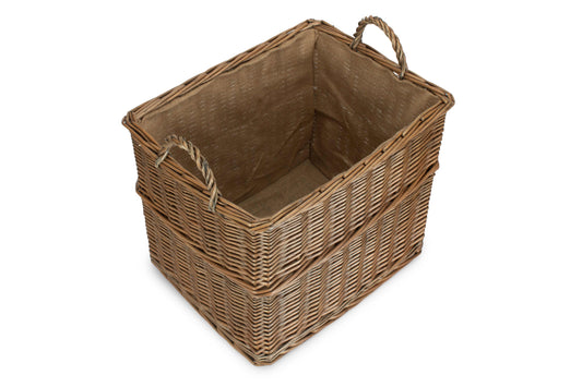LARGE RECTANGULAR LINED WICKER LOG / STORAGE BASKET