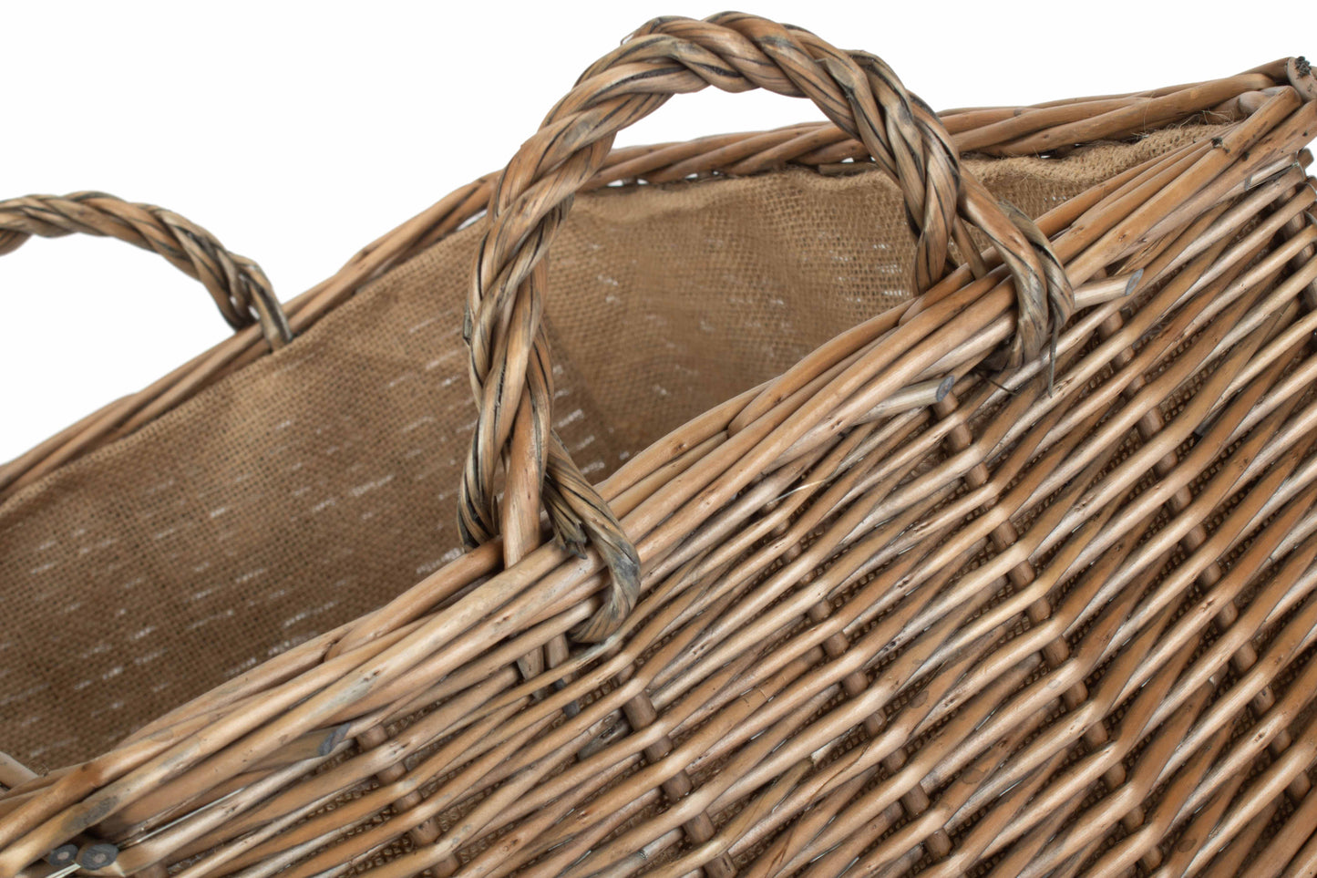 LARGE RECTANGULAR LINED WICKER LOG / STORAGE BASKET
