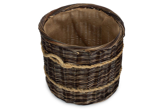 LARGE ROUND HERITAGE LOG BASKET with HESSIAN LINING