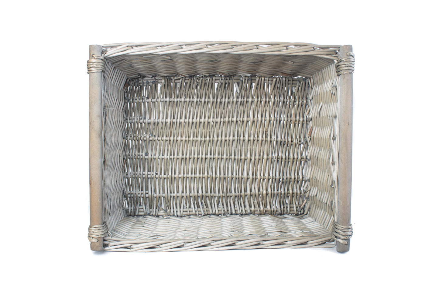 EXTRA LARGE ANTIQUE WASH WOODEN HANDLED STORAGE BASKET