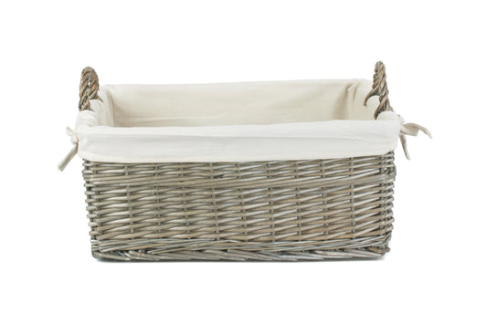 MEDIUM SHALLOW ANTIQUE WASH STORAGE BASKET with WHITE LINING