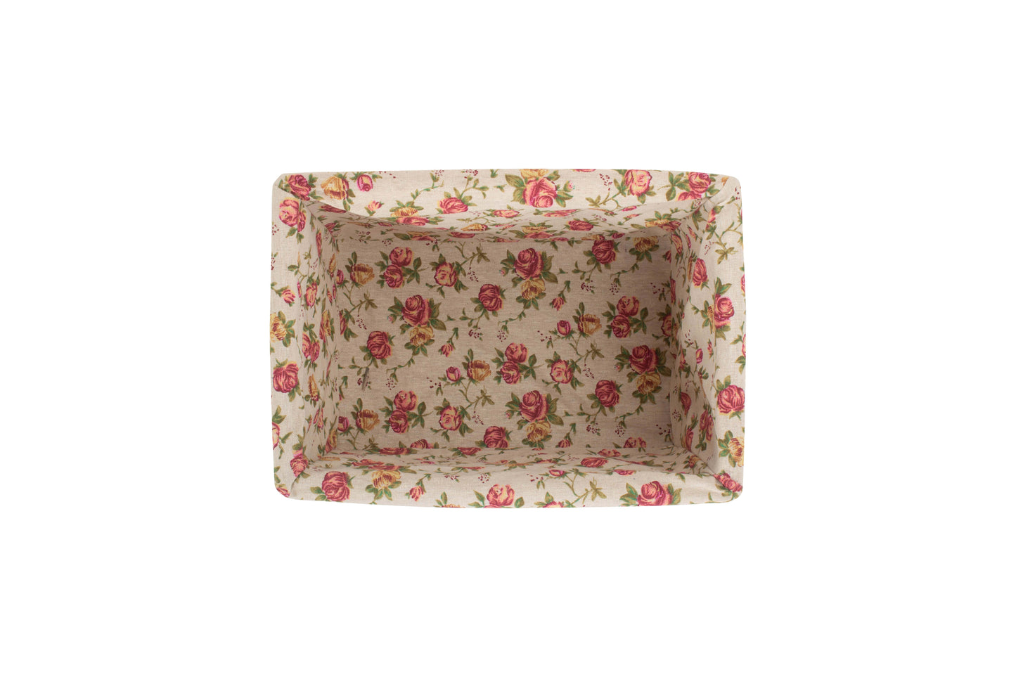MEDIUM WHITE WASH STORAGE BASKET with GARDEN ROSE LINING