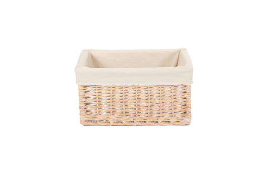 MEDIUM WHITE WASH STORAGE BASKET with WHITE LINING