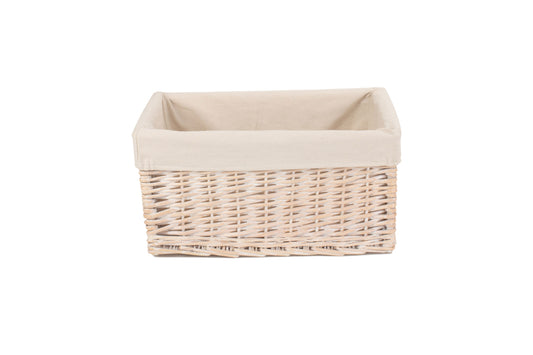 LARGE WHITE WASH STORAGE BASKET with WHITE LINING
