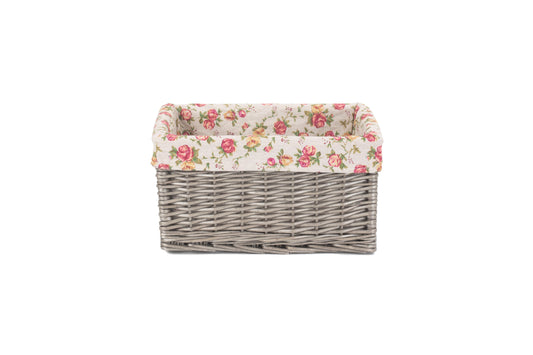MEDIUM ANTIQUE WASH STORAGE BASKET with GARDEN ROSE LINING