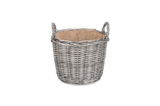 MEDIUM ROUND LINED WICKER LOG BASKET
