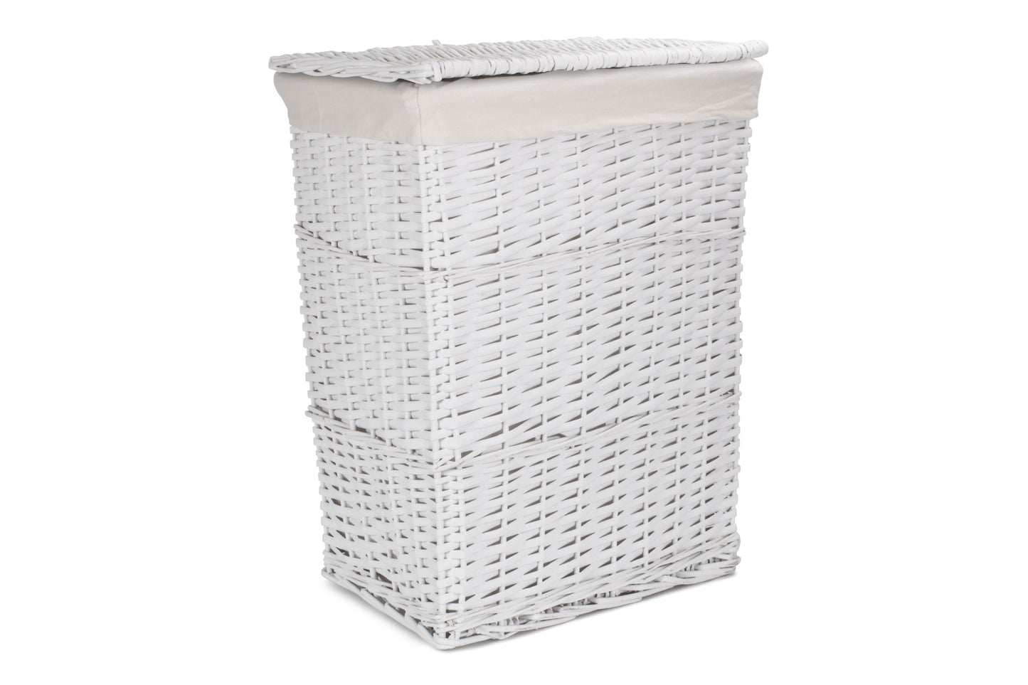 LARGE WHITE WICKER LAUNDRY HAMPER BASKET