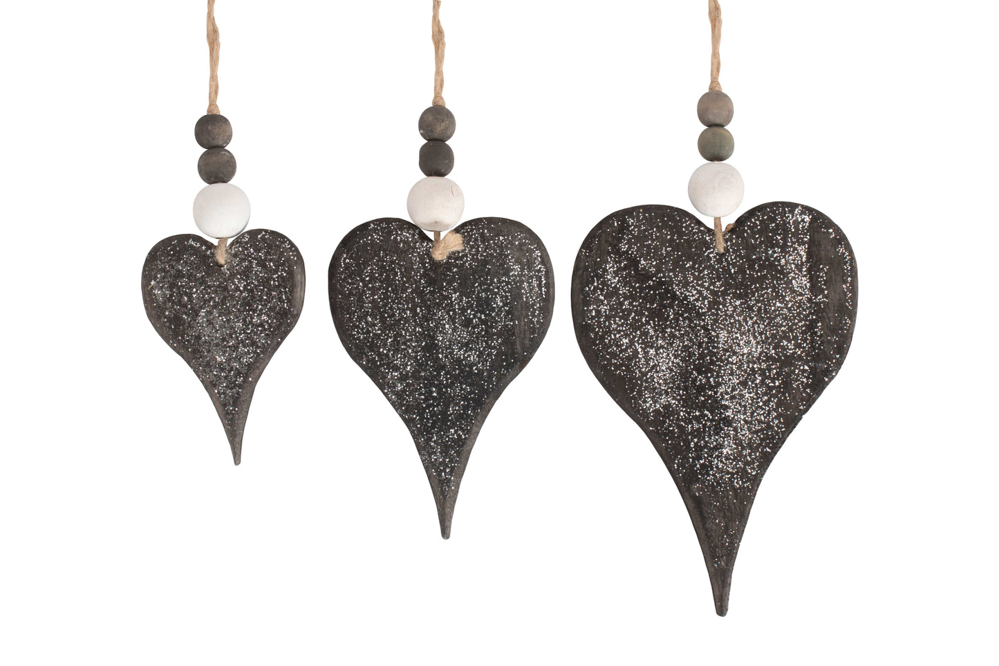 SET 3 HANGING GLITTER HEART DECORATIONS