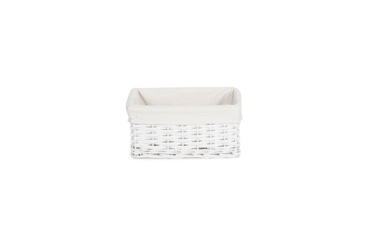 SMALL WHITE WICKER STORAGE BASKET