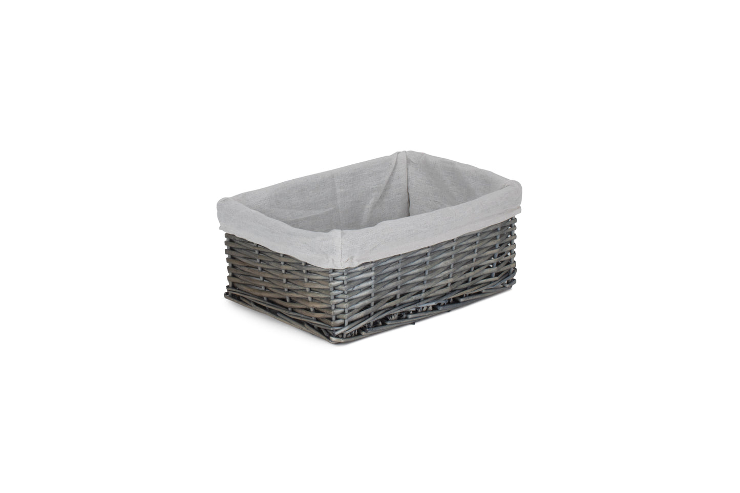 MEDIUM ANTIQUE WASH WICKER STORAGE BASKET with WHITE LINING