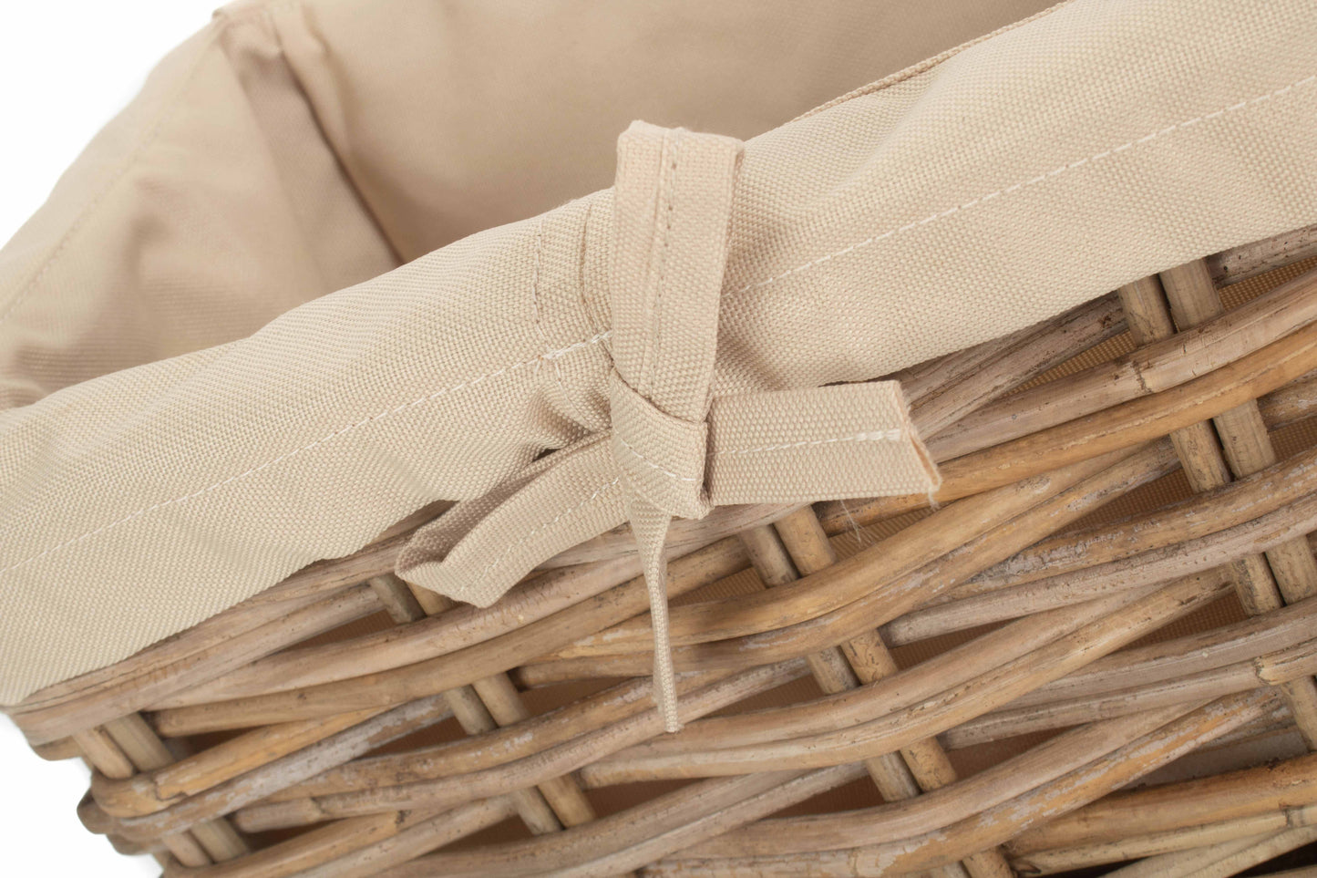 SMALL RECTANGULAR CORDURA LINED GREY RATTAN STORAGE BASKET