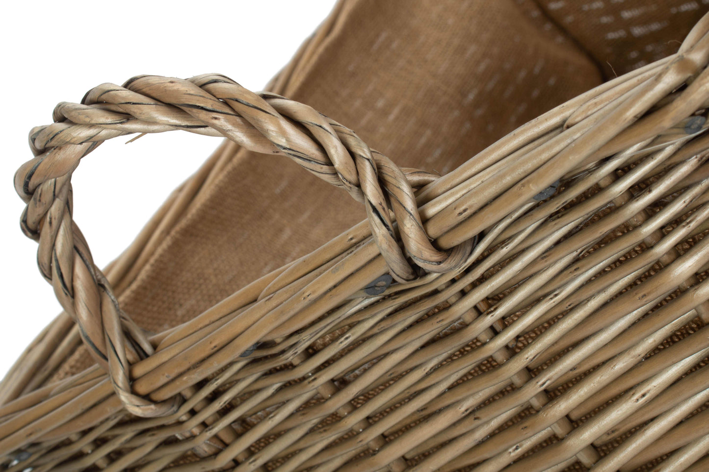 LARGE ANTIQUE WASH RECTANGULAR HESSIAN LINED BASKET