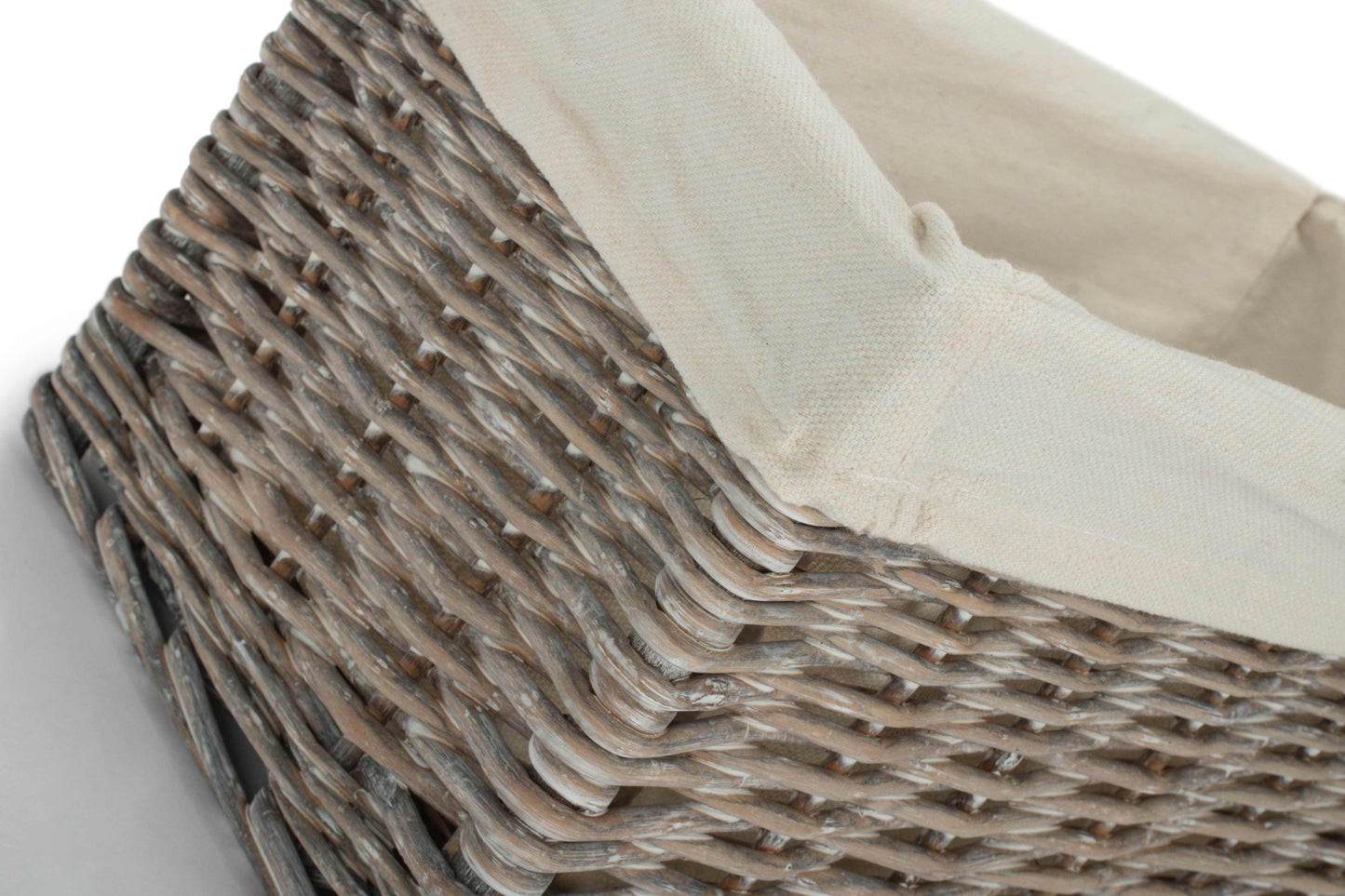SMALL GREY WASH STORAGE BASKET with WHITE LINING