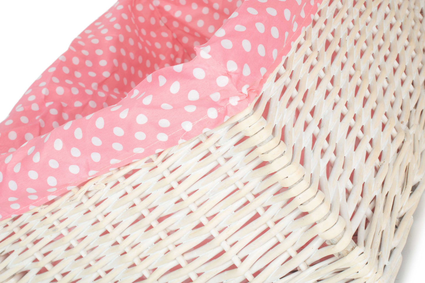 EXTRA LARGE WHITE WASH STORAGE BASKET with PINK SPOTTY LINING