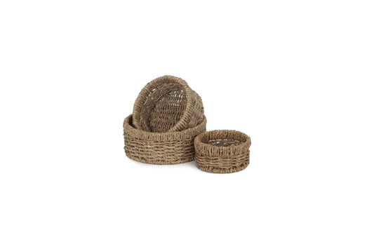 ROUND SEAGRASS SMALL TRAY SET 3