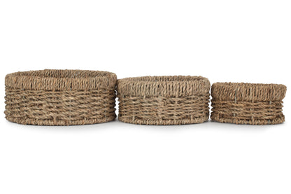 ROUND SEAGRASS SMALL TRAY SET 3