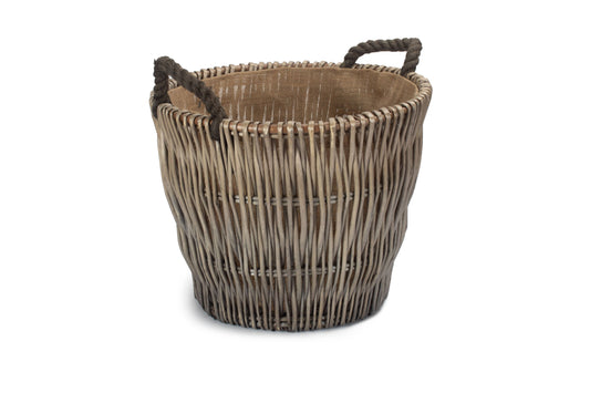 SMALL ROUND GREY LOG BASKET