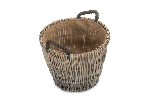 SMALL ROUND GREY LOG BASKET