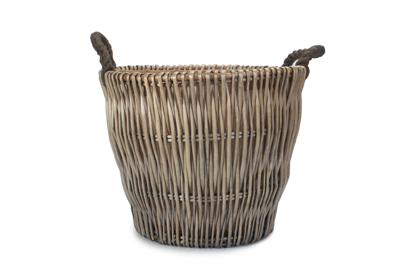 SMALL ROUND GREY LOG BASKET
