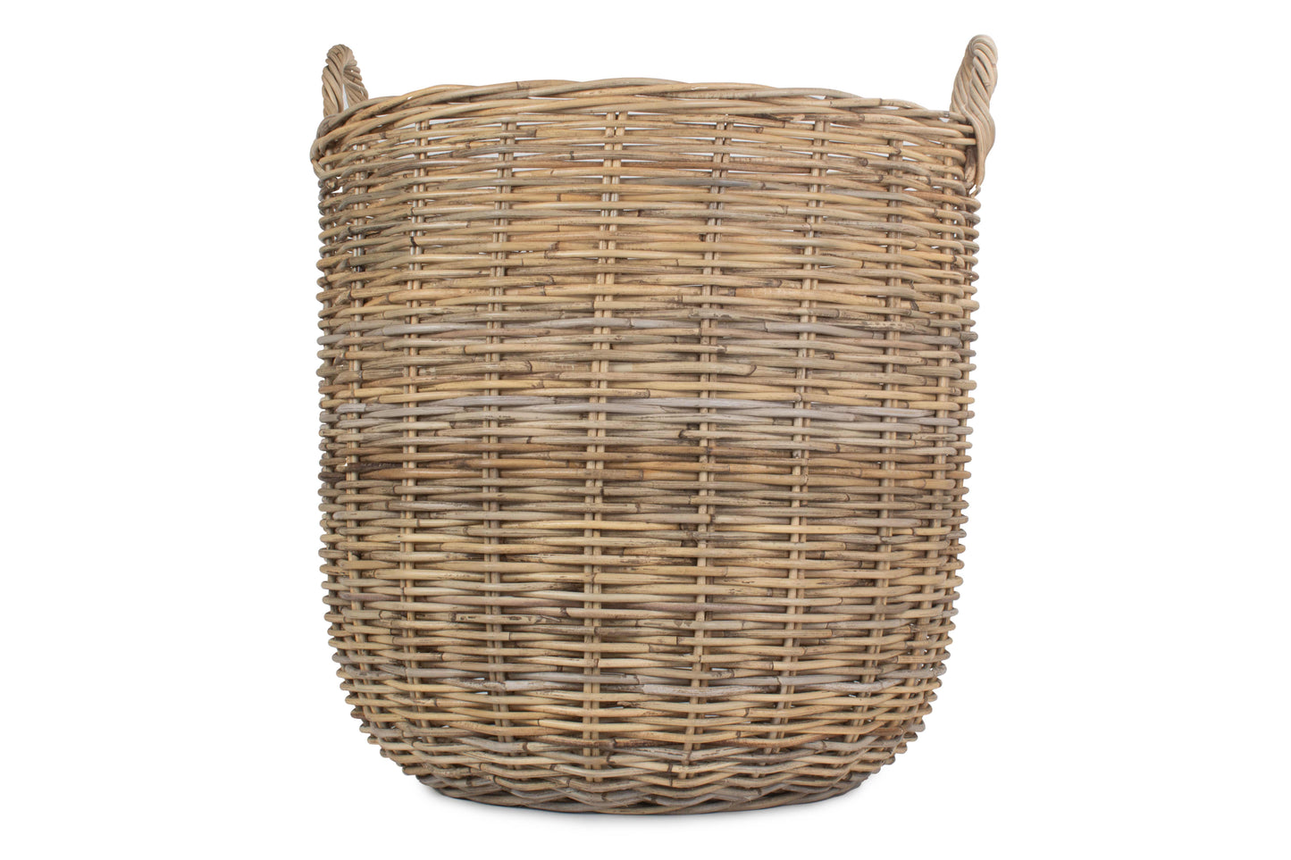 LARGE TALL ROUND FIRESIDE GREY RATTAN LOG BASKET