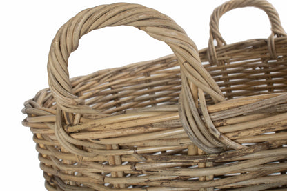 LARGE TALL ROUND FIRESIDE GREY RATTAN LOG BASKET