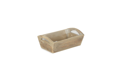 OAK EFFECT SMALL WOODEN STORAGE TRAY - PLASTIC LINING