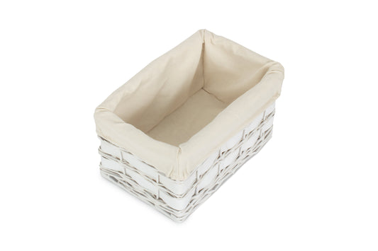 SMALL WHITE SCANDI STORAGE BASKET with WHITE LINING