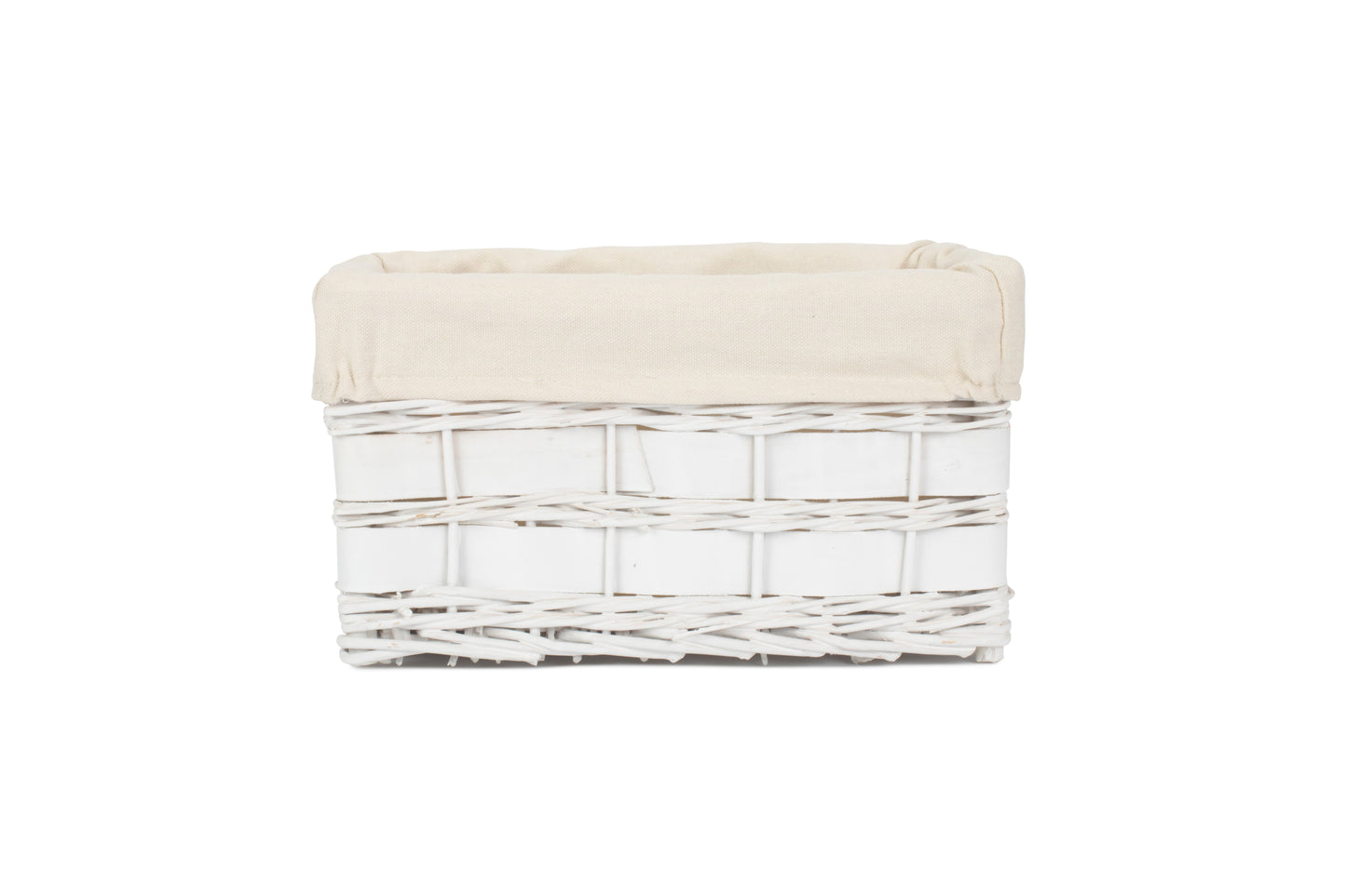 SMALL WHITE SCANDI STORAGE BASKET with WHITE LINING