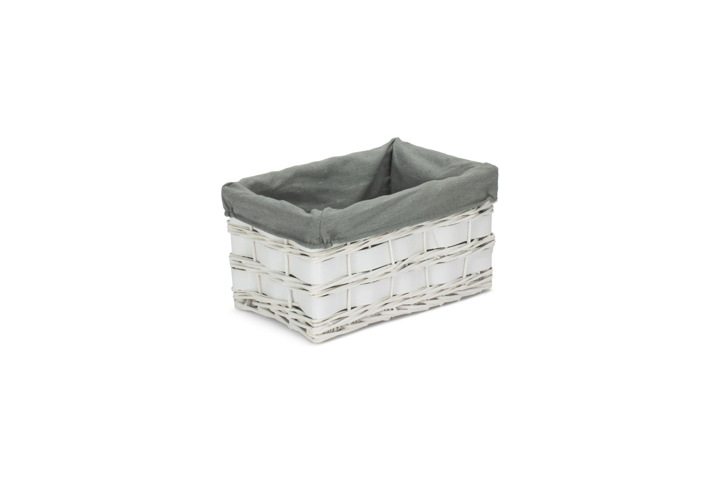 SMALL WHITE SCANDI STORAGE BASKET with GREY SAGE LINING