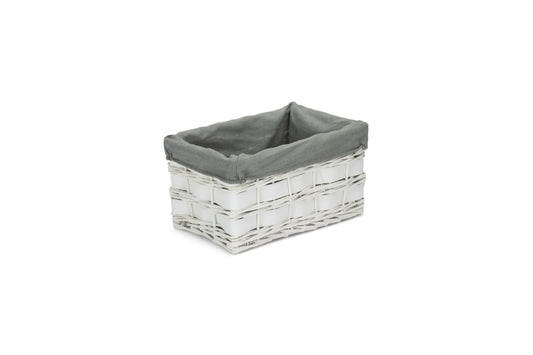 SMALL WHITE SCANDI STORAGE BASKET with GREY SAGE LINING